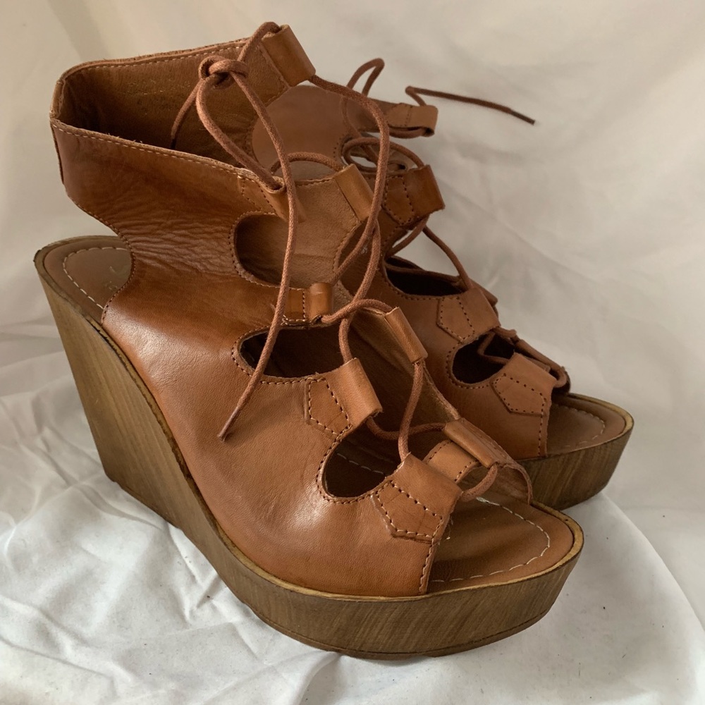 Shelly’s London brown lace up wedges